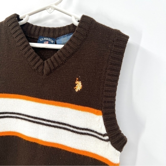 US POLO ASSN. Boy's Brown White & Orange Stripe Retro Sweater Vest Size 4T - Picture 2 of 9
